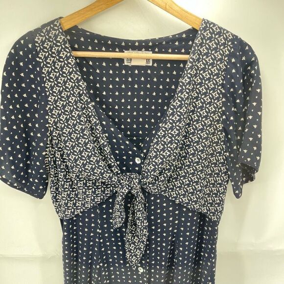 Robbie Bee Womens Shift Dress Short Sleeve Button Tie Front Navy Blue Size 8 - Picture 7 of 9